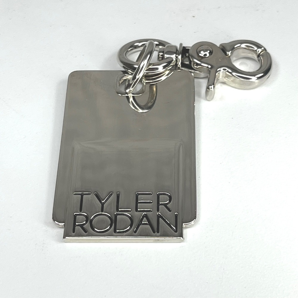 Tyler Rodan Purse Charm Chrome Metal Logo Bag Tag Rectangle Key Ring Accessory - Picture 1 of 2